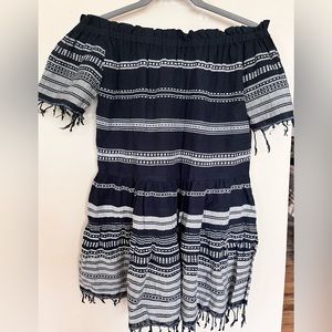 Lemlem Dress,  bohemian mini style or beach coverup ,black,white,gray, fringes